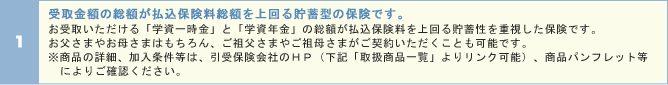 受取金額の総額が払込保険料総額を上回る貯蓄型の保険です。