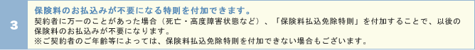 保険料のお払込みが不要になる特則を付加できます。