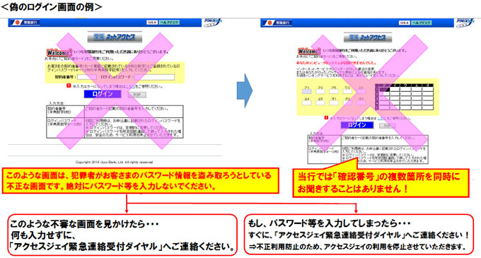 ＜偽のログイン画面の例＞