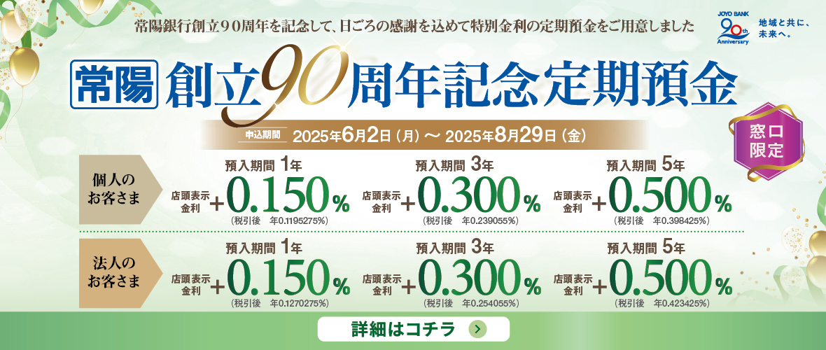 常陽　創立90周年記念定期預金
