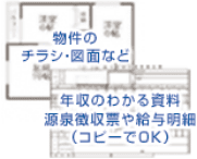 物件のチラシ・図面など 年収のわかる資料 源泉徴収票や給与明細(コピーでOK)