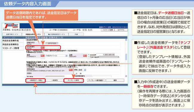 依頼データ内容入力画面