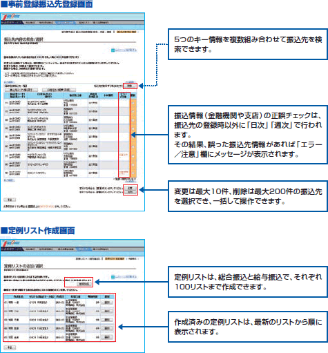 事前登録振込先登録画面　定例リスト作成画面