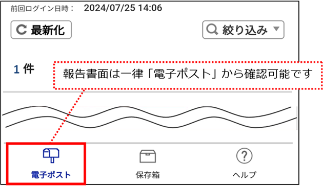 報告書面は一律「電子ポスト」から確認可能です