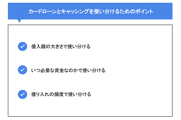 カードローンとキャッシングを使い分けるためのポイント
