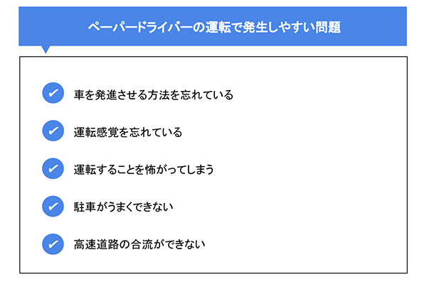 ペーパードライバーの運転で発生しやすい問題